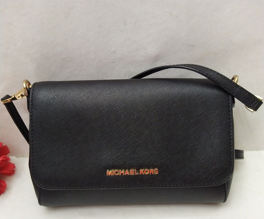 Michael Kors Black Leather Flap Closure Crossbody Bag